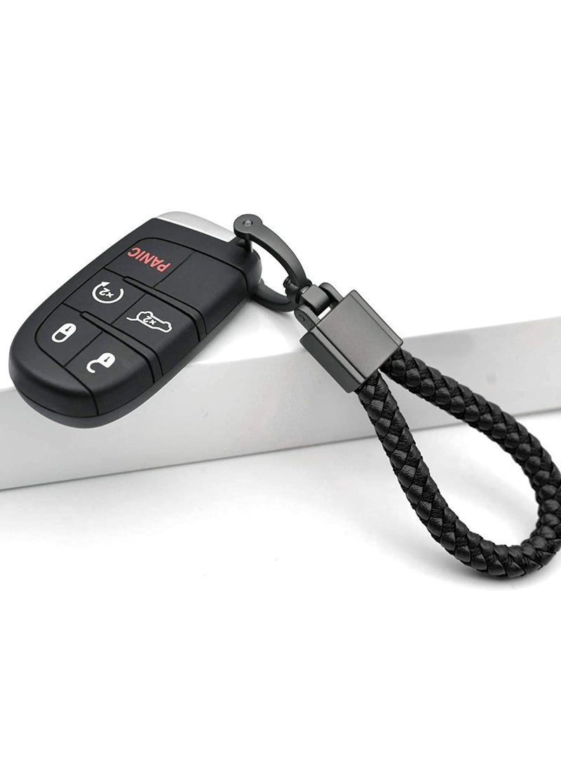 Captaintech Metal Car Keychain, Universal Black Leather, Keyring Woven Strap Braided Rope Key Chain for Men and Women - Matte  Color, with 360 Degree Rotatable D-Ring with Removal Tool - Image 3