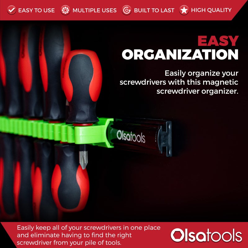 Olsa Tools Magnetic Screwdriver Organizer | Professional Quality Tool Organizer | Fits up to 16 Screwdrivers | Black and Green - Image 2