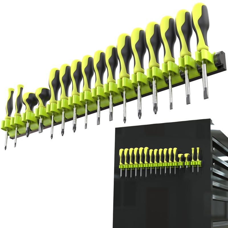 Olsa Tools Magnetic Screwdriver Organizer | Professional Quality Tool Organizer | Fits up to 16 Screwdrivers | Black and Green - Image 1