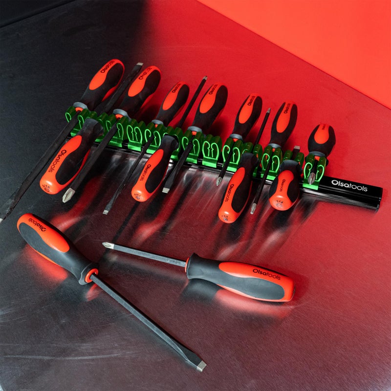 Olsa Tools Magnetic Screwdriver Organizer | Professional Quality Tool Organizer | Fits up to 16 Screwdrivers | Black and Green - Image 5