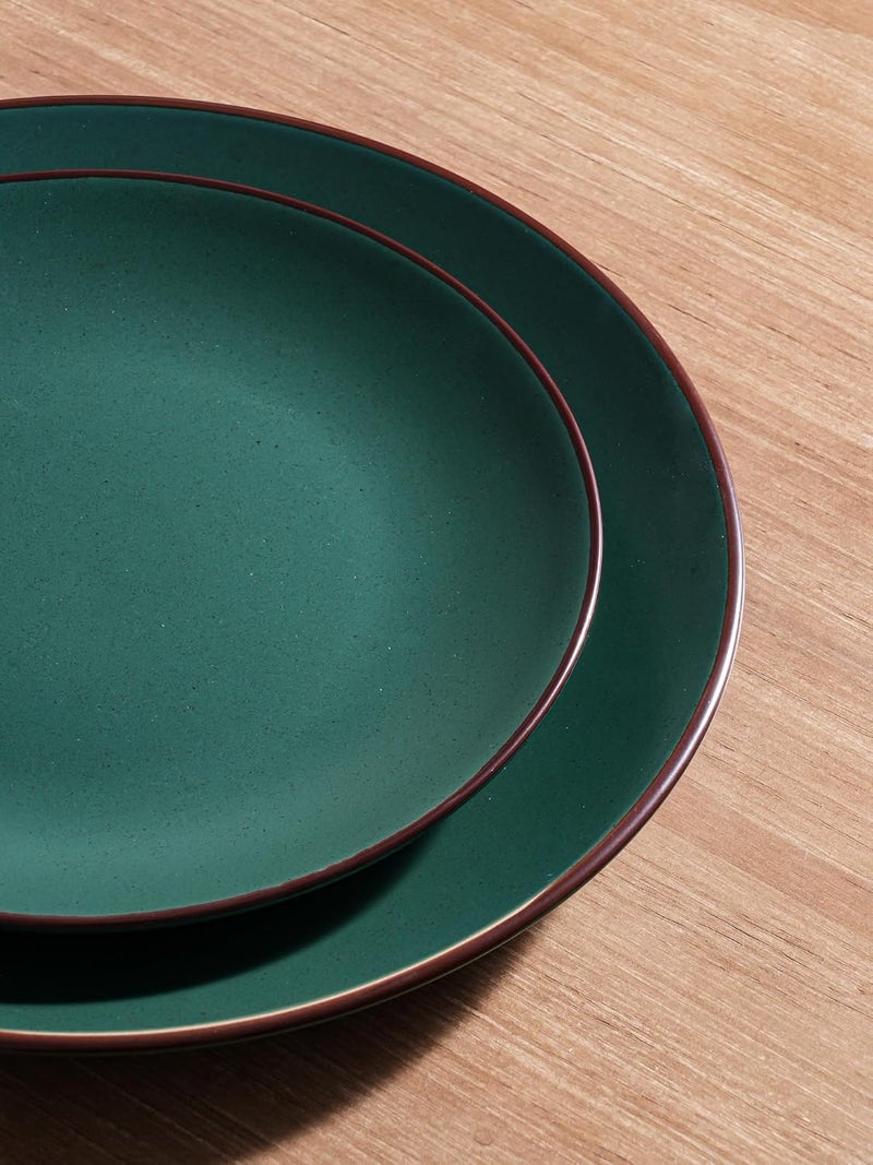 Famiware Venus Plates and Bowls Sets 12 Pieces Stoneware Dinnerware Sets Dishes Set for 4 Microwave and Dishwasher Safe Dark Green - Image 4