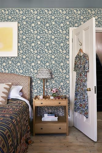 YXTII Blue Floral Wallpaper Peel and Stick Vintage Wallpaper Self Adhesive Removable Easy Peel Off Stick on Wall Paper for Bedroom - Image 4