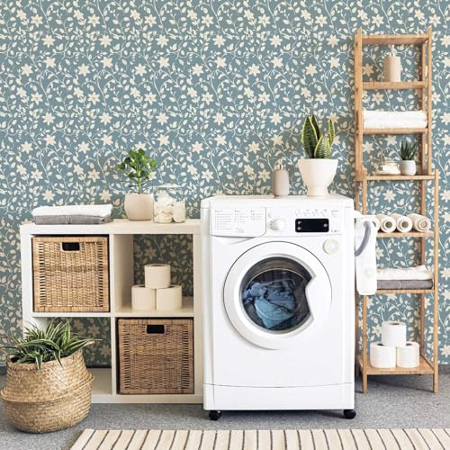 YXTII Blue Floral Wallpaper Peel and Stick Vintage Wallpaper Self Adhesive Removable Easy Peel Off Stick on Wall Paper for Bedroom - Image 3