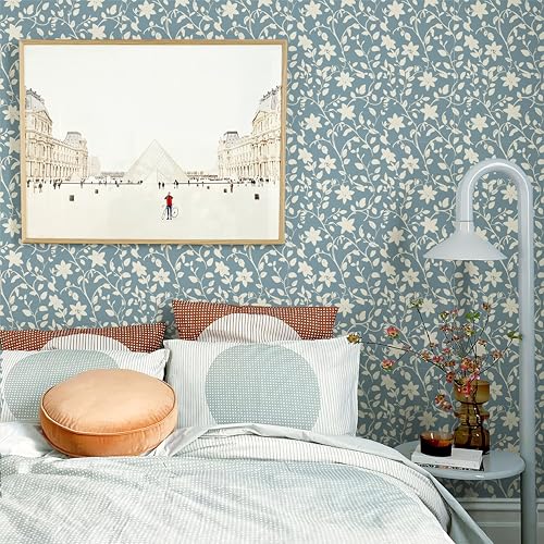 YXTII Blue Floral Wallpaper Peel and Stick Vintage Wallpaper Self Adhesive Removable Easy Peel Off Stick on Wall Paper for Bedroom - Image 2