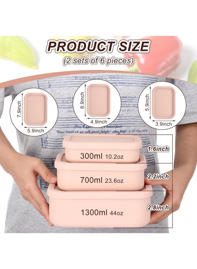 Blushtier 2 Sets of 6 Silicone Food Storage Containers with Lid Rectangular Lunch Box Hard Shell Silicone Containers Bento Box Microwave Dishwasher Freezer Safe, 10 Oz, 23.6 Oz, 44 Ounce(Pink) - Image 2