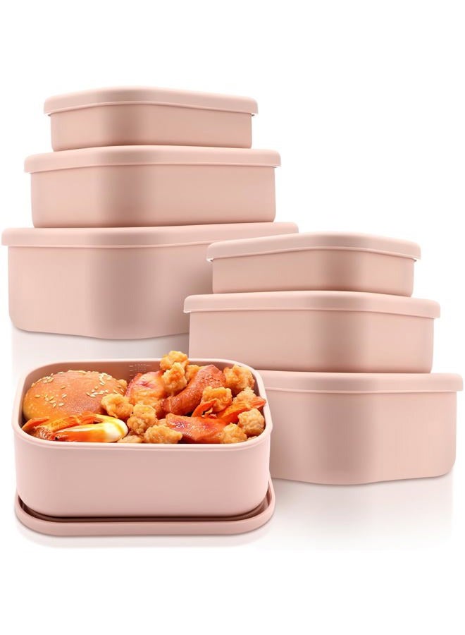 Blushtier 2 Sets of 6 Silicone Food Storage Containers with Lid Rectangular Lunch Box Hard Shell Silicone Containers Bento Box Microwave Dishwasher Freezer Safe, 10 Oz, 23.6 Oz, 44 Ounce(Pink) - Image 1