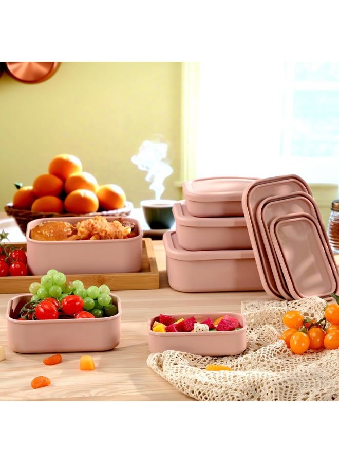 Blushtier 2 Sets of 6 Silicone Food Storage Containers with Lid Rectangular Lunch Box Hard Shell Silicone Containers Bento Box Microwave Dishwasher Freezer Safe, 10 Oz, 23.6 Oz, 44 Ounce(Pink) - Image 4