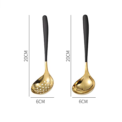 MBBITL Black Gold Soup Ladle Colander Slotted Spoon Set Skimmer Strainer Gravy Sauce Server Stainless Steel - Image 3