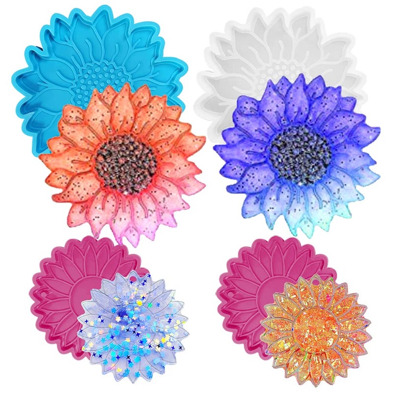 Sunflower Resin Coaster Molds Keychain Resin Molds AFUNTA 4 PCS NonSlip Epoxy Resin Mold for Coasters Bowl Mat DIY Craft Projects Home Decoration