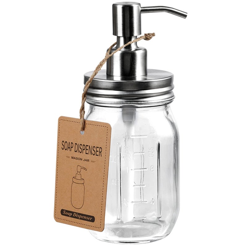 Amolliar Mason Jar Soap Dispensers Rustproof Stainless Steel Lid Pump Refillable Wash Hand Soap for BathroomKitchenIdeal for Dish SoapLiquid Soap LotionsWaterproof Stickers16OZ Brushed Nickel