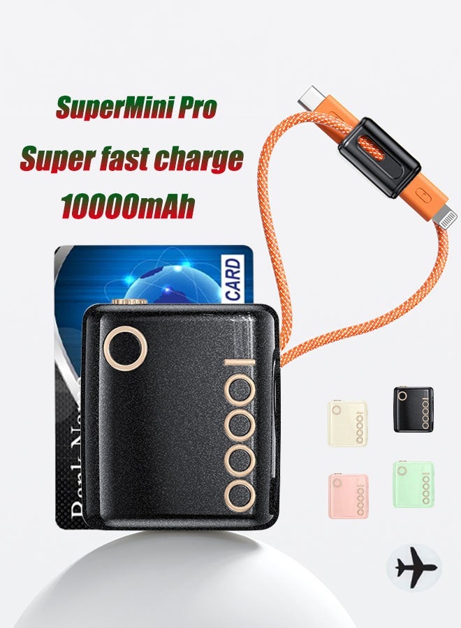 Kelesa 10000mAh Power Bank，SuperMini Portable Charger ,22.5W fast charging, USB and Type-C  Input & Output，With dual data cables (L&C)for iPhone17/16/15/14 Series, Samsung, Huawei, Xiaomi, Redmi, Vivo, Oppo, iPad, Apple Watch，Black. - Image 1