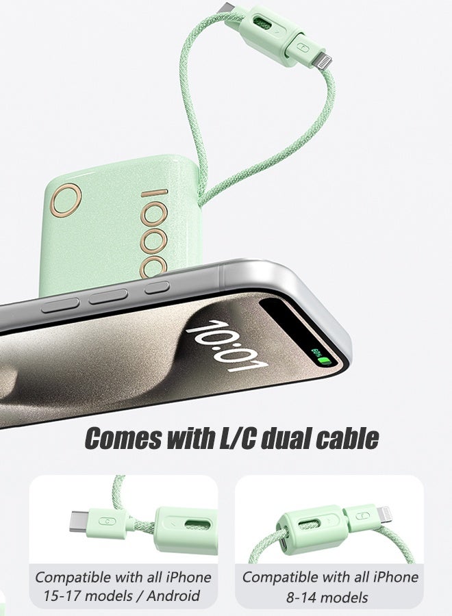 Kelesa 10000mAh Power Bank，SuperMini Portable Charger ,22.5W fast charging, USB and Type-C  Input & Output，With dual data cables (L&C)for iPhone17/16/15/14 Series, Samsung, Huawei, Xiaomi, Redmi, Vivo, Oppo, iPad, Apple Watch，Black. - Image 5