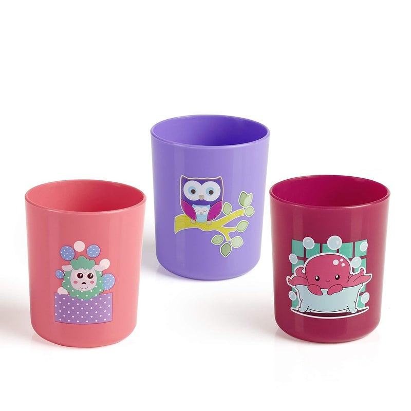 Beebaby Boo Boo Cup for Kids, 100% BPA Free, Training Cup Set for Baby/Toddlers, Unbreakable 3Pcs Baby Tumbler Glass Set, 240 ml, 8 oz.(Pink & Violet, 18M+) - Image 1