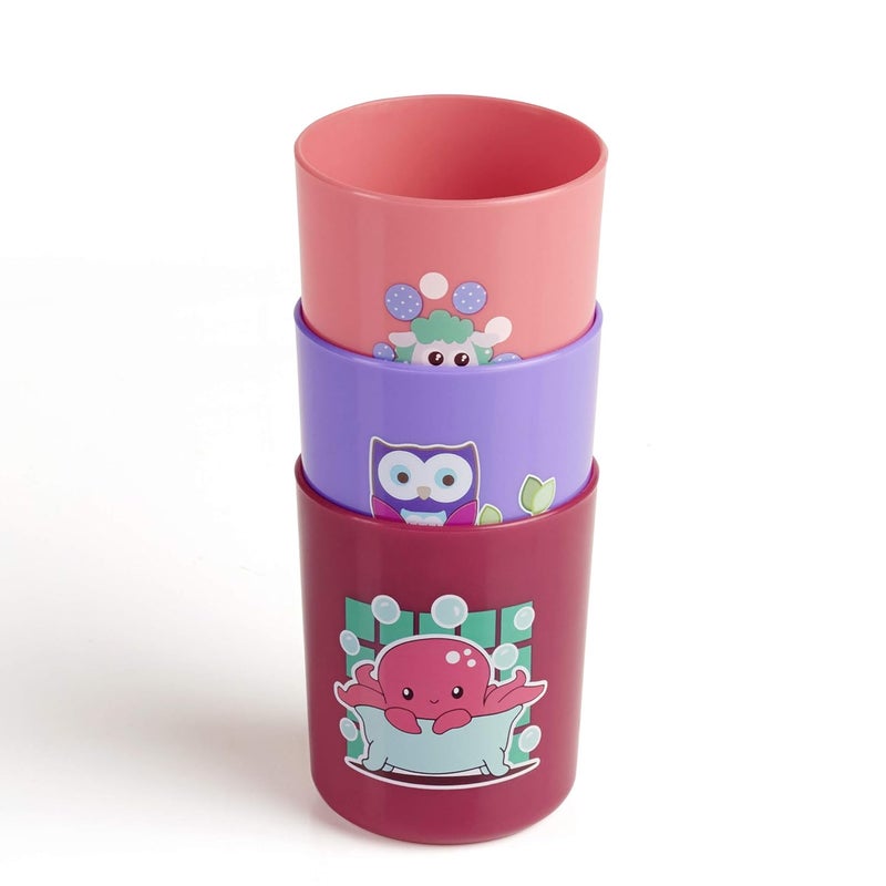 Beebaby Boo Boo Cup for Kids, 100% BPA Free, Training Cup Set for Baby/Toddlers, Unbreakable 3Pcs Baby Tumbler Glass Set, 240 ml, 8 oz.(Pink & Violet, 18M+) - Image 2