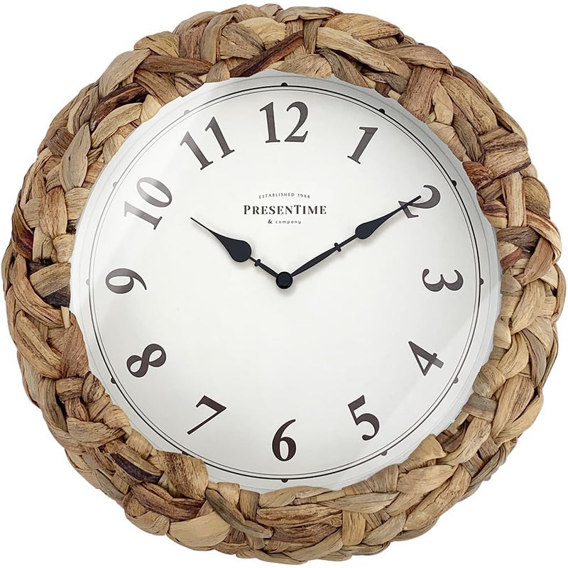Presentime  Co Farmhouse Series Rustic Woven Clock 105 inch Natural Woven Water HyacinthSea Grass Wall Sculpture Wall Art and Timepiece for Home DecorationDecorationFarmhouse Dcor