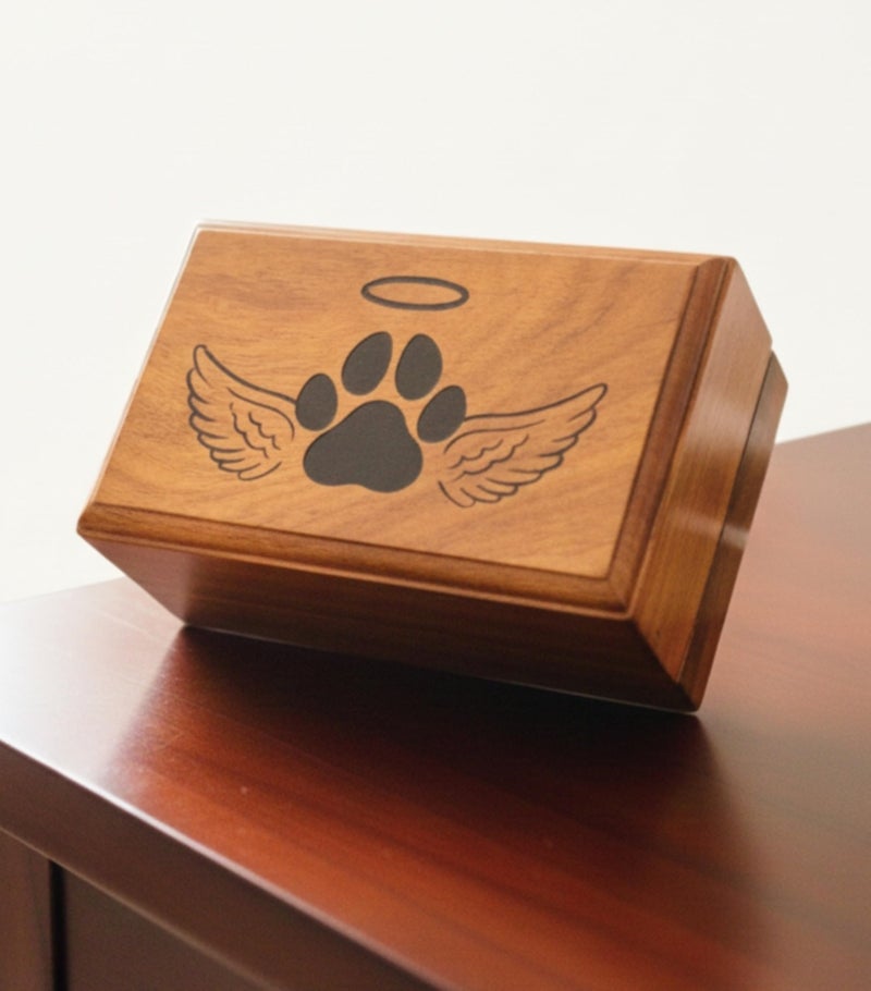 Wooden Urn paw with Angel WingPet Urns for Dogs AshesDecorative Wooden Pet Urns for Ashes Rosewood Cremation Urns for DogsPet Urns for CatsWooden Box Rosewood