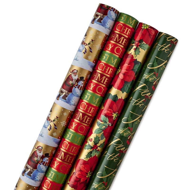 Hallmark Reversible Christmas Wrapping Paper Bundle Traditional Pack of 4 150 sq ft ttl