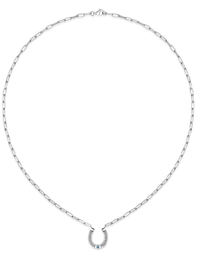 Moonmory Original Design 925 Sterling Silver Horseshoe Pendant Necklace for Women with Turquoise Stones , Simple Lucky Guard Platinum Plated U Shape Vine Necklace With 50CM Adjustable Paper Clip Chain, Ramadan, Mother’s Day, Valentine’s Day Gift - Image 4
