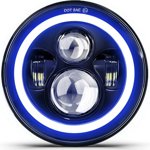 MGLLIGHT DOT 7 Inch LED Headlight Motorcycle Blue Halo High/Low Beam, Motorcycle LED Headlight Projector Angel Eyes Light JK LJ CJ Headlamp Replacement, 1PC - Image 1