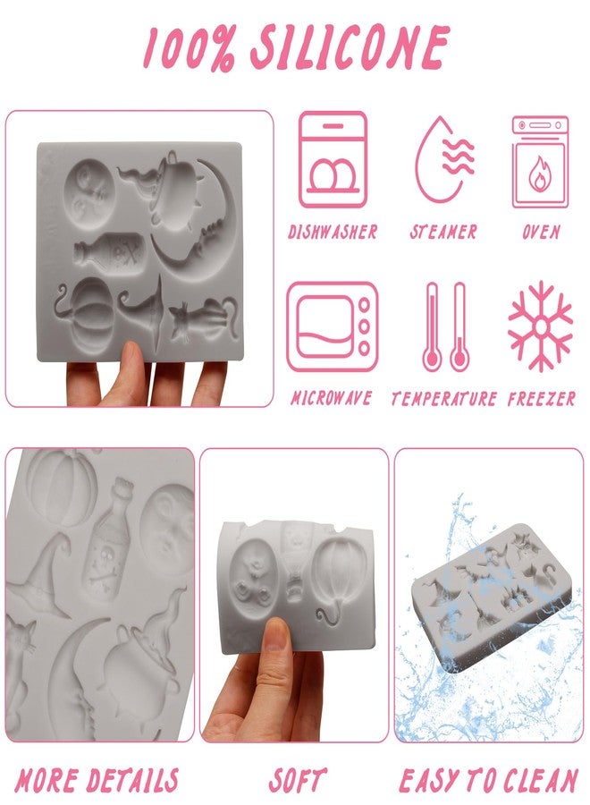 Caregene Halloween Silicone Molds Set, Witch Cat Ghost Moon Castle Pumpkin Face Candy Mold, Halloween Chocolate Making Decorating Tools - Image 3