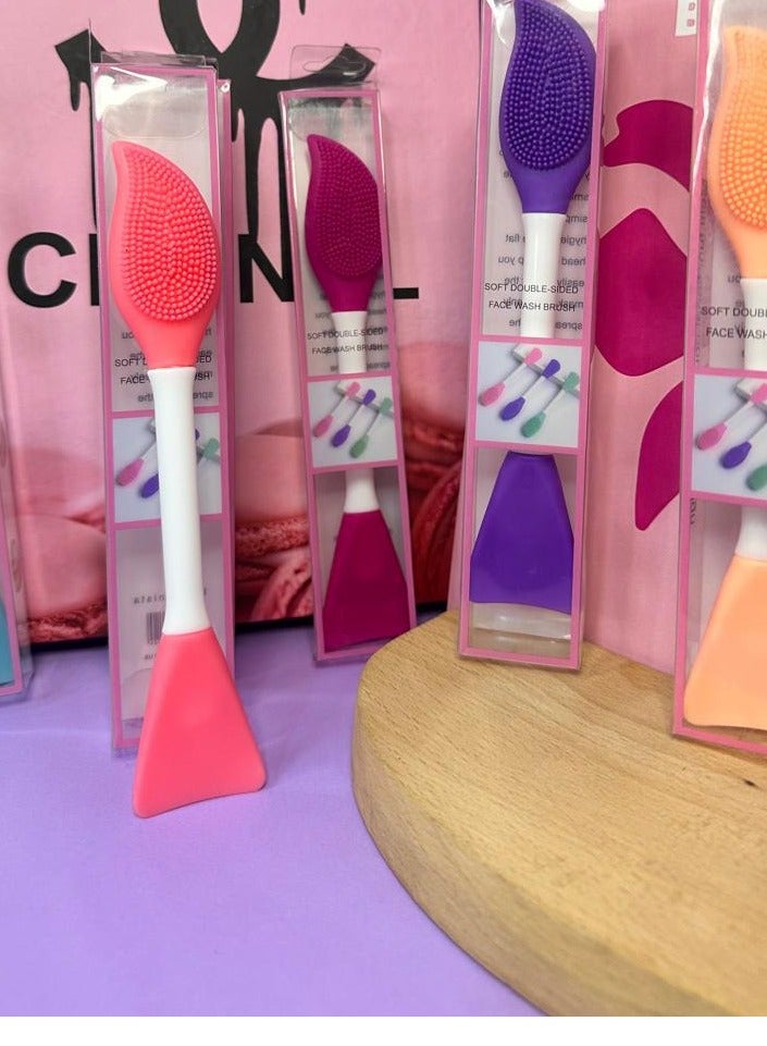 فرشاة تنظيف الوجه المصنوعة من السيليكون، أداة تنظيف الوجه مزدوجة الجوانب 2 في 1، فرشاة تنظيف يدوية مزدوجة الرأس للتقشير العميق اللطيف، قطعة واحدة (لون عشوائي) - Image 3