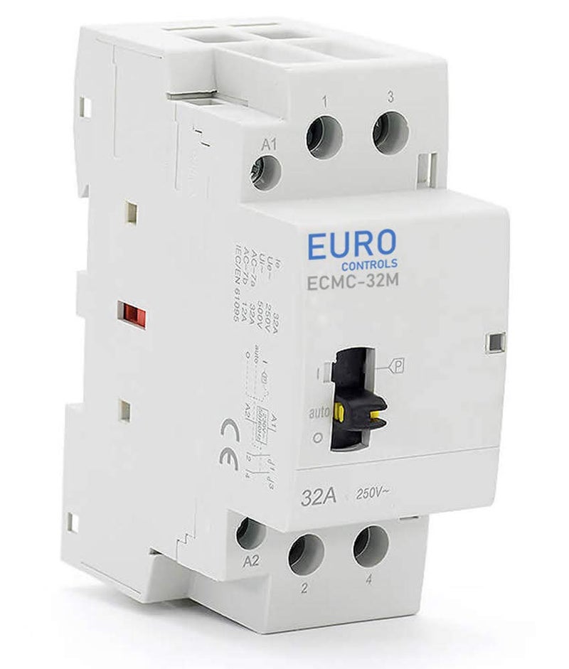 EuroControls Din Type 32 Amps 2 Pole Modular Power Contactor 220 Volt AC with Manual Override - Low Switching Noise - 2 Pole Mcb size - Image 1