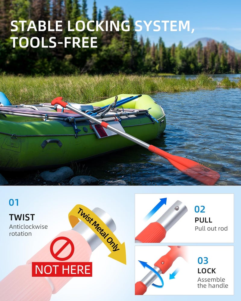 Telescoping Emergency Paddle 21''-42'' Collapsible Paddles Aluminium Shaft for Kayaing Boating Canoeing River Tubing, Orange, 2 Paddles - Image 3