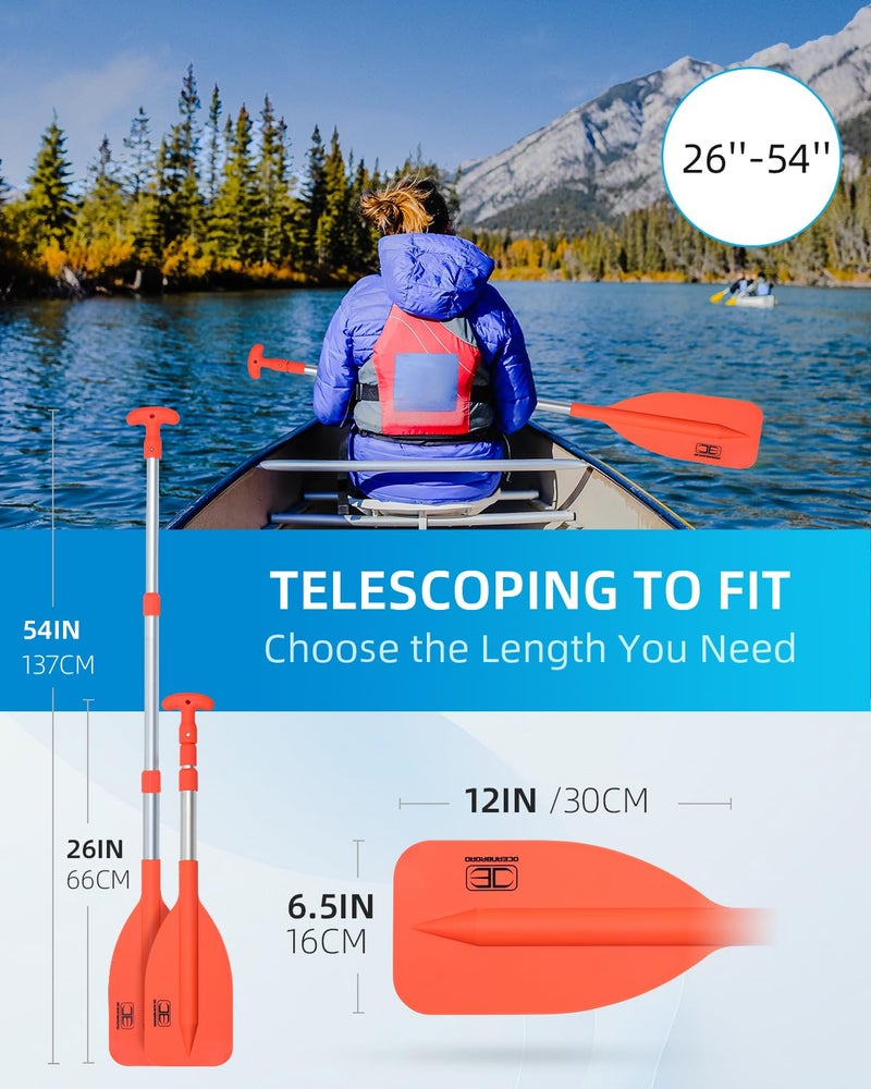 Telescoping Emergency Paddle 21''-42'' Collapsible Paddles Aluminium Shaft for Kayaing Boating Canoeing River Tubing, Orange, 2 Paddles - Image 5
