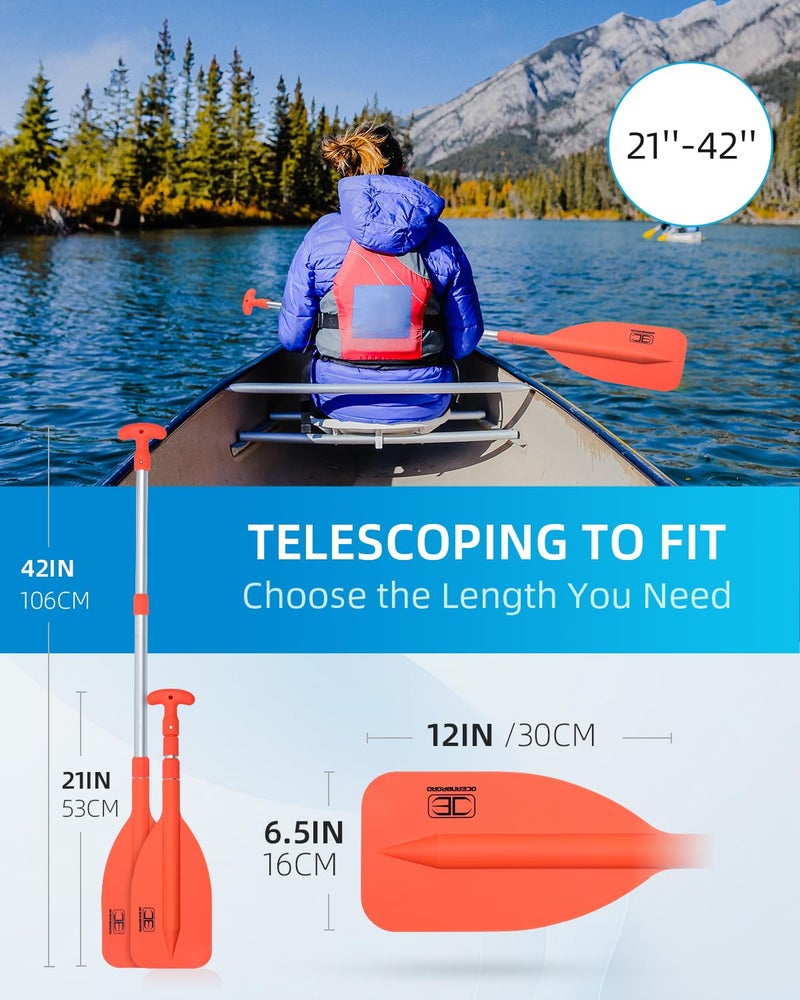 Telescoping Emergency Paddle 21''-42'' Collapsible Paddles Aluminium Shaft for Kayaing Boating Canoeing River Tubing, Orange, 2 Paddles - Image 4