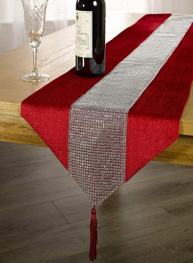 OZXCHIXU 13inch x 72inch Table Runner with Diamante Strip and Tassels (red) - Image 1
