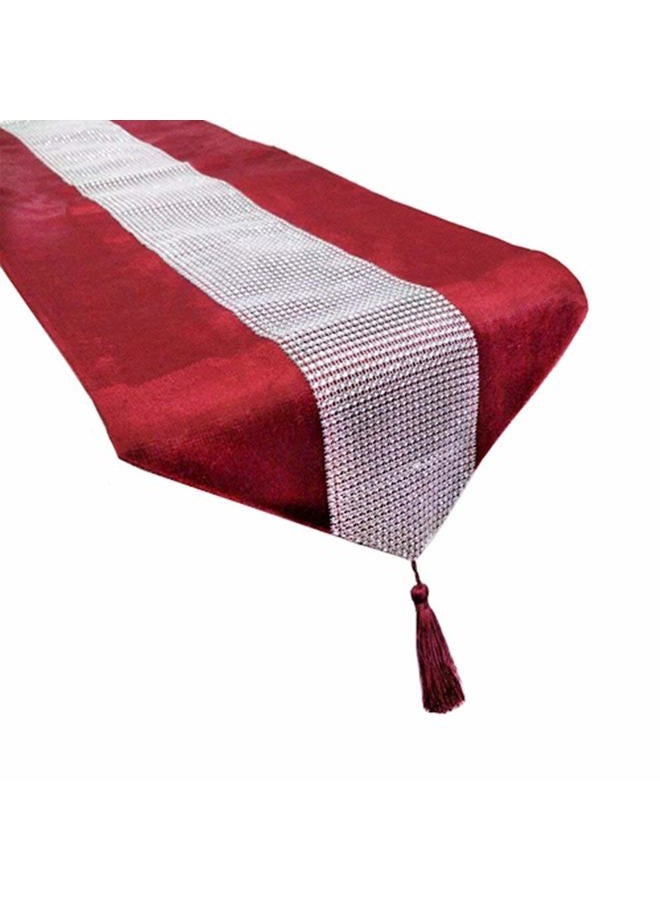 OZXCHIXU 13inch x 72inch Table Runner with Diamante Strip and Tassels (red) - Image 3