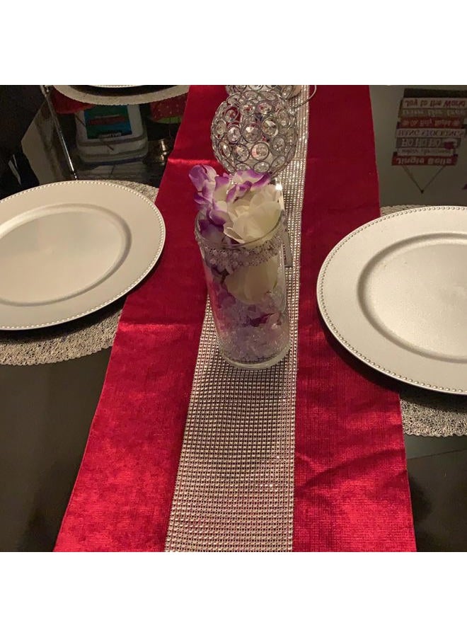 OZXCHIXU 13inch x 72inch Table Runner with Diamante Strip and Tassels (red) - Image 5