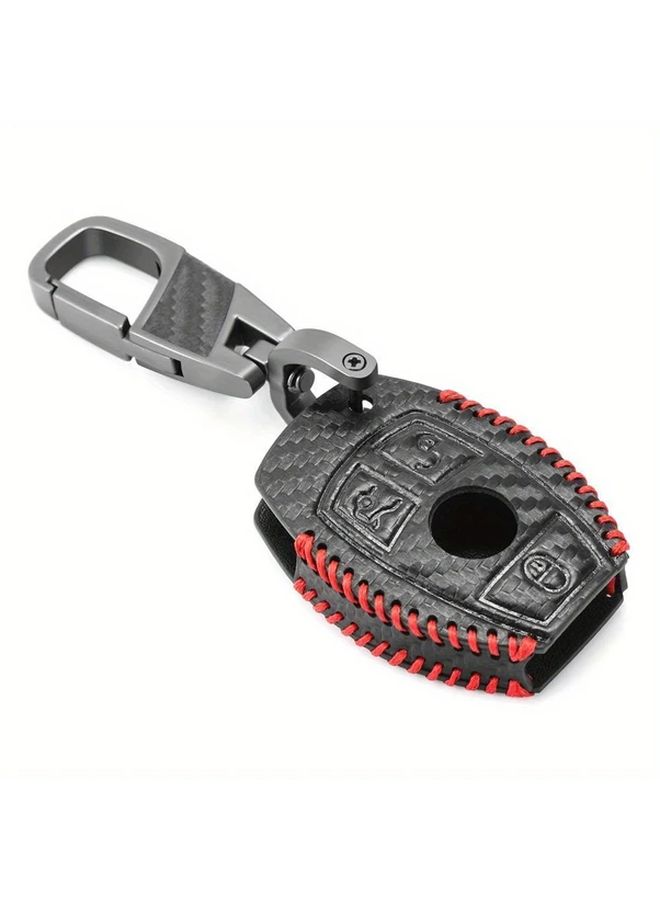 Black Leather Car Key Fob Cover Case Protector With Keychain For Multiple Models - Image 4