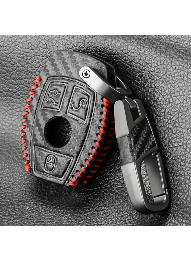 Black Leather Car Key Fob Cover Case Protector With Keychain For Multiple Models - Image 1