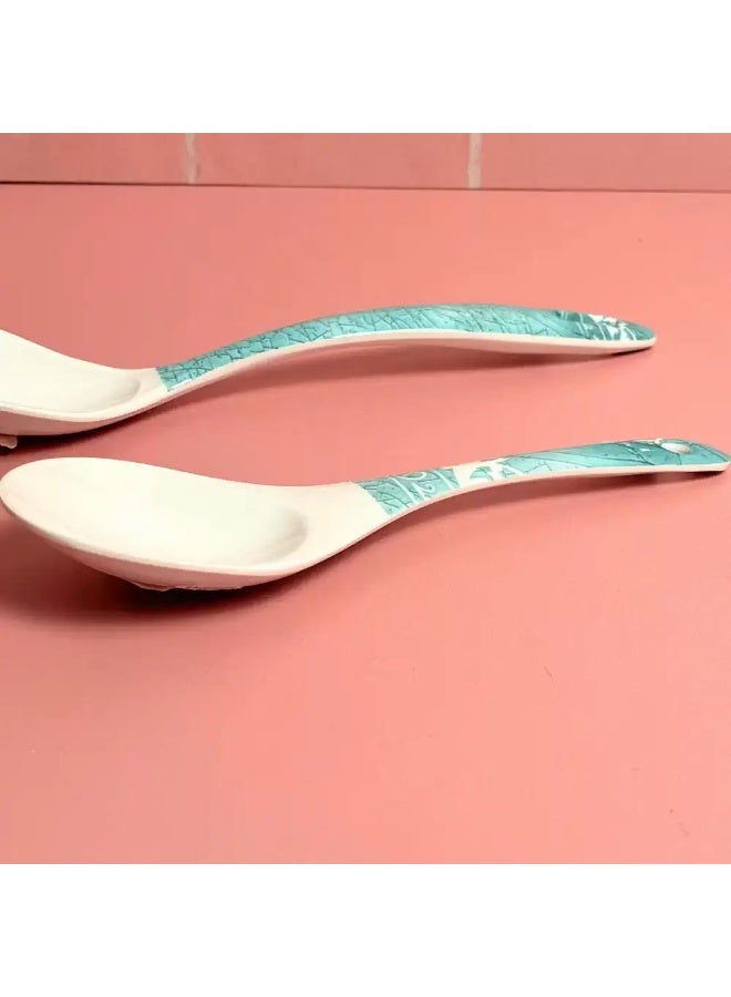 Sarvah Melamine 9 Inch Coring Ware Floral Designed Round Spoon (Single Piece)- White - Image 2