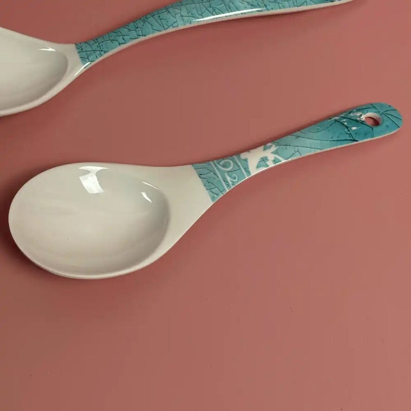 Sarvah Melamine 9 Inch Coring Ware Floral Designed Round Spoon (Single Piece)- White - Image 1