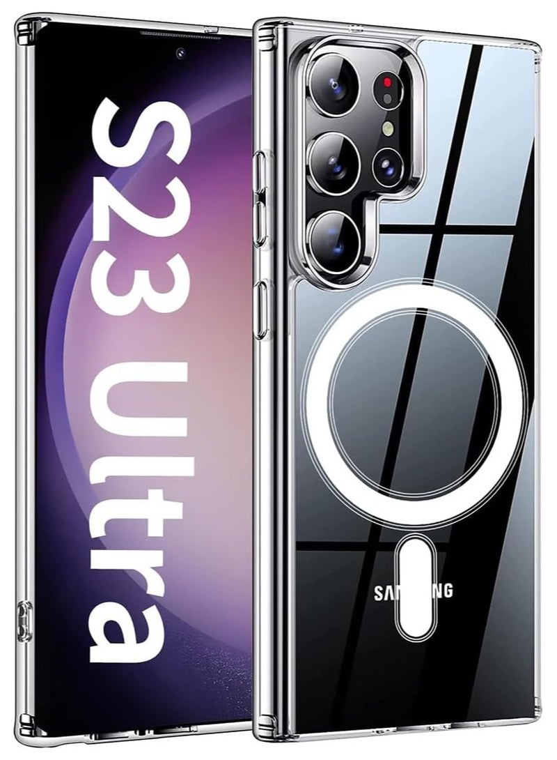 Bills Samsung Galaxy S23 Ultra Clear Magnetic Cover | Mag Safe Compatible | Clear Hard Back Case | Shockproof Silicone Frame Edge Bumper | Slim Transparent Case for Samsung Galaxy S23 Ultra - Image 4