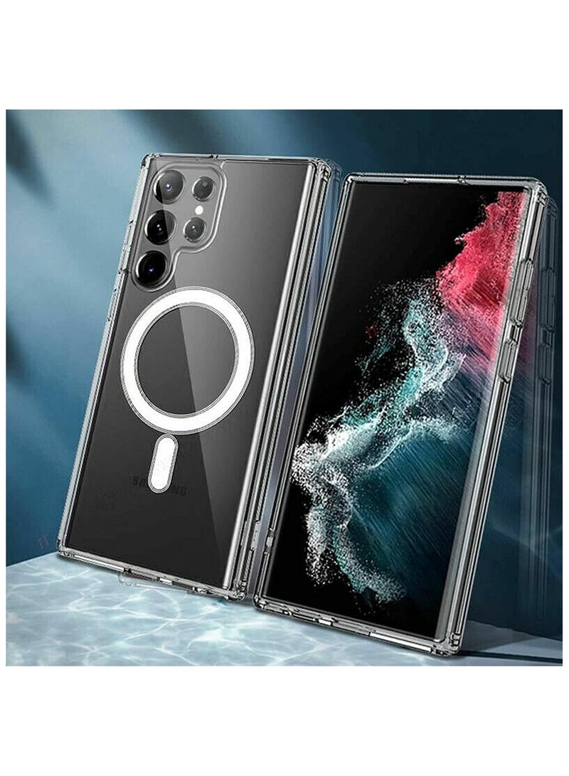 Bills Samsung Galaxy S23 Ultra Clear Magnetic Cover | Mag Safe Compatible | Clear Hard Back Case | Shockproof Silicone Frame Edge Bumper | Slim Transparent Case for Samsung Galaxy S23 Ultra - Image 3