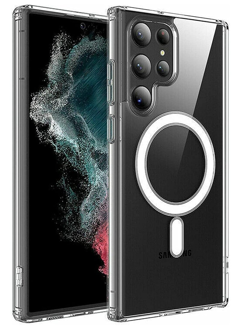 Bills Samsung Galaxy S23 Ultra Clear Magnetic Cover | Mag Safe Compatible | Clear Hard Back Case | Shockproof Silicone Frame Edge Bumper | Slim Transparent Case for Samsung Galaxy S23 Ultra - Image 1