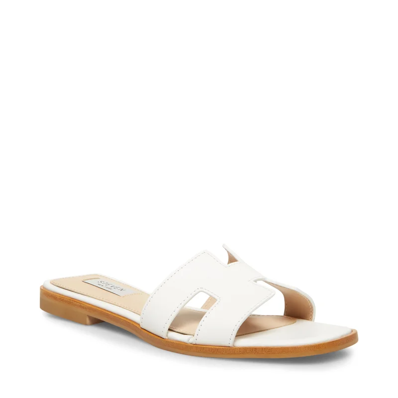 STEVE MADDEN Hadyn White Leather Flat Sandals