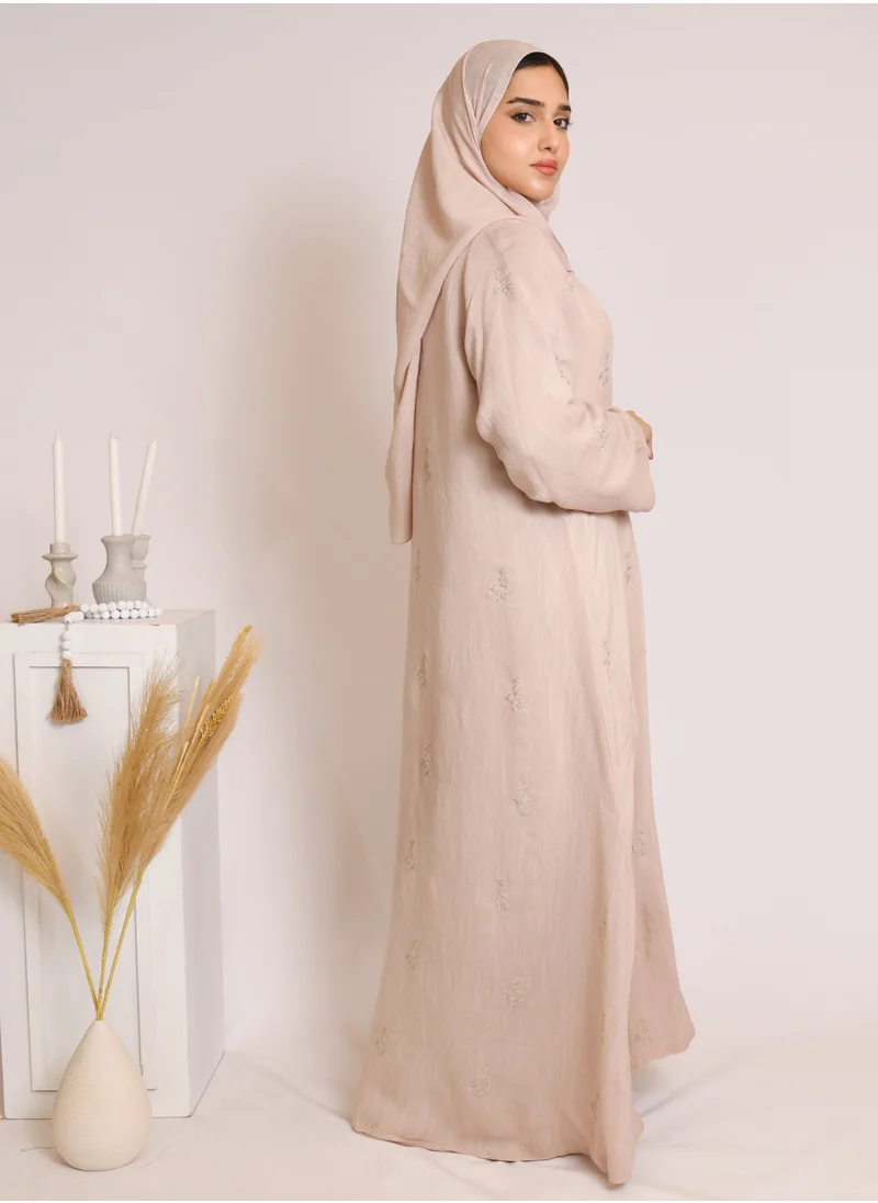 HAWRAA ABAYA Light pink abaya with bright embroidery all over the abaya