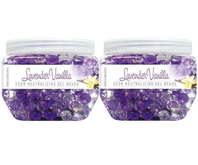SMELLS BEGONE Odor Eliminator Gel Beads 12 oz Pack of 2 Eliminates Odor in Bathrooms Cars Boats RVs Pet Areas Air Freshener Made with Essential Oils Lavender Vanilla Scent