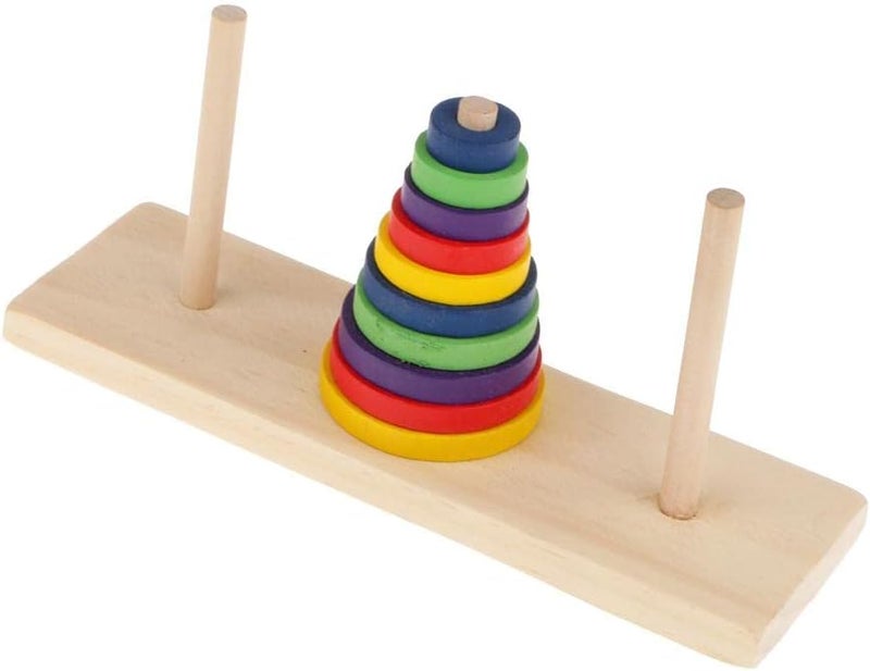 klarakoTower of Hanoi Wooden Puzzle, Traditional Indian Logic Game Toy for Kids Teens Beginners (10 Ring) - Image 3