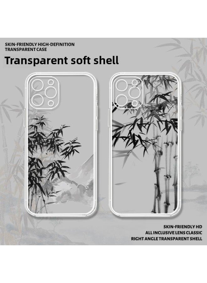 Loquat Bamboo Mobile Phone Case For Iphone 13 15 Men's For Iphone14 Chinese Style 12Pro Ink Painting 11 Chinese Style X Ancient-Color:802315-Transparent-Exterior Dimension:For Iphone11  - Image 2