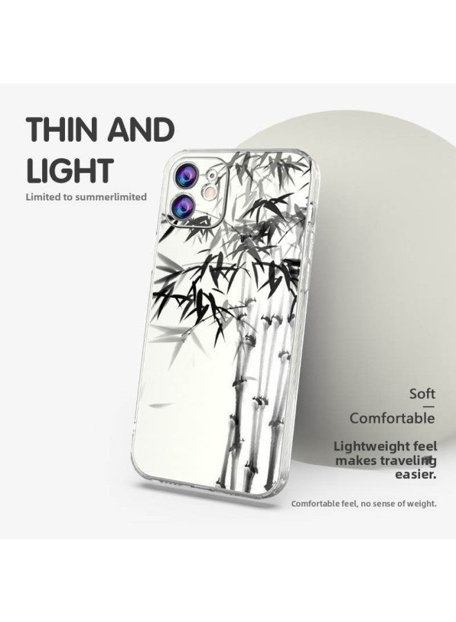 Loquat Bamboo Mobile Phone Case For Iphone 13 15 Men's For Iphone14 Chinese Style 12Pro Ink Painting 11 Chinese Style X Ancient-Color:802315-Transparent-Exterior Dimension:For Iphone11  - Image 3