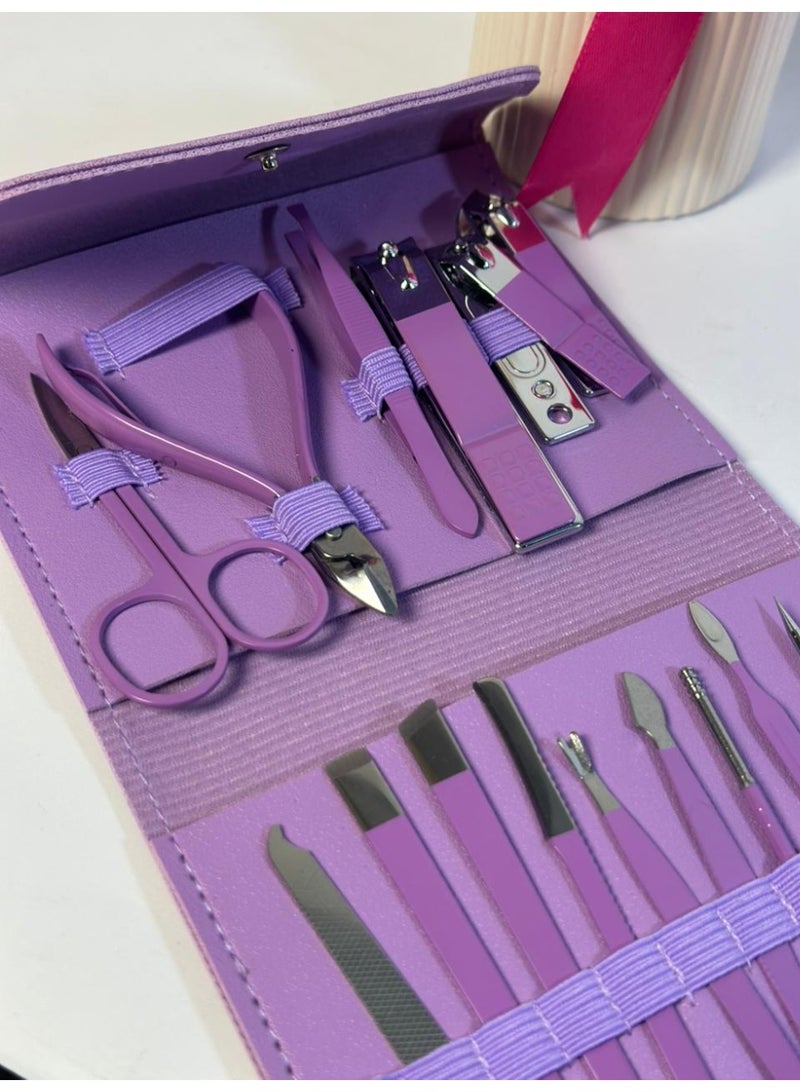 16 Piece Manicure Pedicure Nail Care Set Cutter Clippers Kit Case Mens Ladies - Image 1