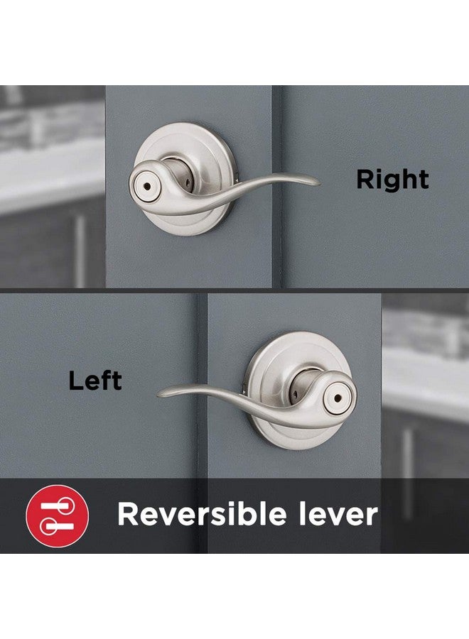 كويكسيت مقبض باب داخلي للخصوصية من Kwikset Tustin مع قفل، رافعة باب للحمام وغرفة النوم، قفل قابل للعكس بدون مفتاح من النيكل الساتان، مع حماية Microban - Image 3