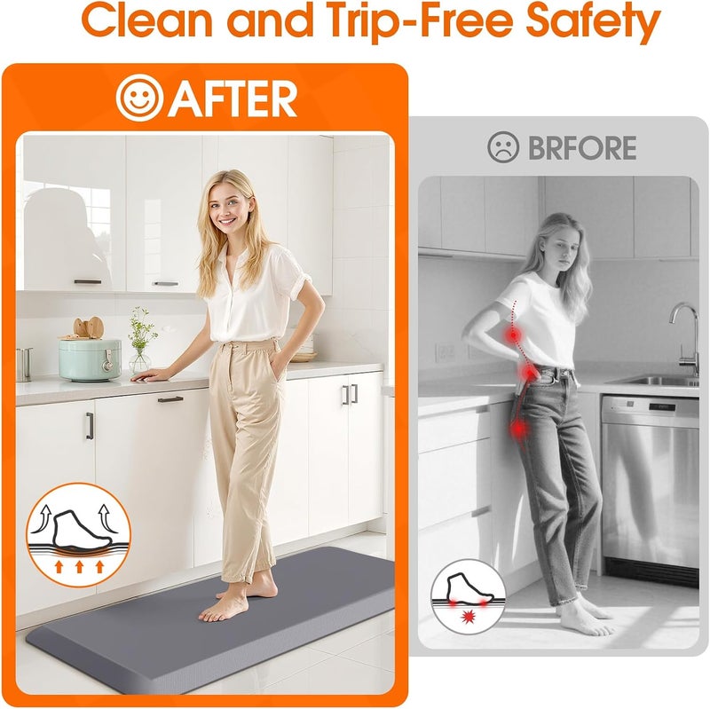 TranquilRelax 4/5 Inch Thicker Kitchen Mat, Cushioned Thick Floor Comfort Mat, with Non-Slip Bottom, Water & Stain Resistant, Easy Clean Standing Desk Mat for Kitchen, Sink, Office (17.3"x39"x0.8", Grey) - Image 5