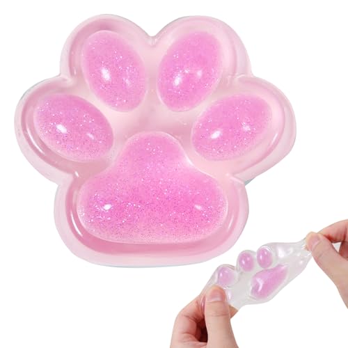 JIACAI 1pcs Pink Squishy Cat Paw Squeeze Toys Ice Through Sparkling Powder Kawaii Sticky Squishies PVC Toys Stress Relieving Fur Ball OPP Packaging Gifts for Kids Teenage 1pcs Pink - Image 1