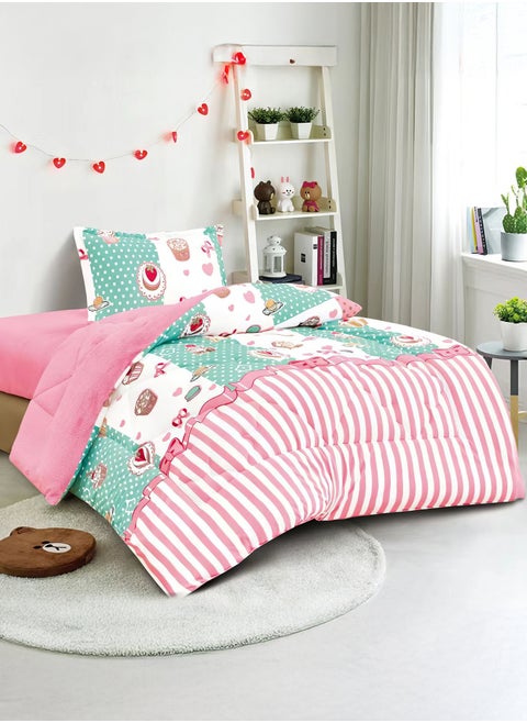3 Pieces Kids Winter Comforter Set Single Size 170x220Cm Printed Bedding Set Includs Comforter, Fitted Sheet and Pillow Shams Multicolour